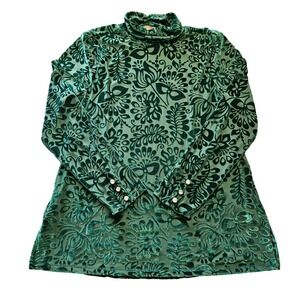 Soft Surroundings Evergreen Burnout Velvet Mock Neck Floral Top Size PM Whimsy